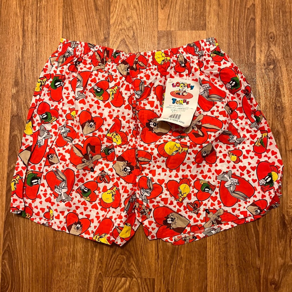 Vintage 90s Looney Tunes Boxer Shorts Men XL Red Heart All Over Print New